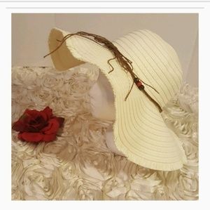 Wide Brim Floppy Sun Hat Womens With Rustic  Beaded Band